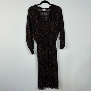 Allison Joy Paisley Print Long Sleeve Midi Dress Holiday